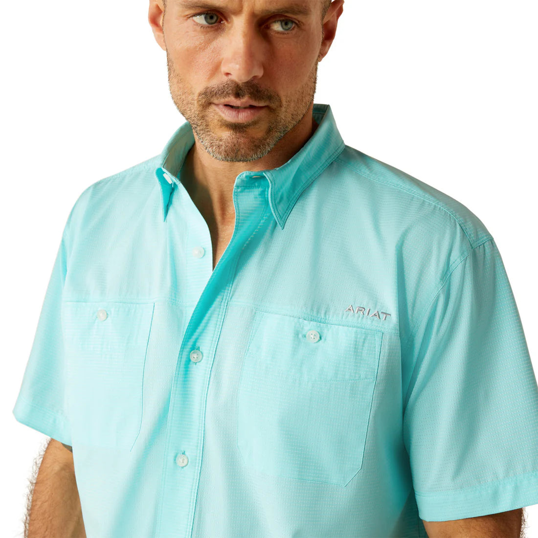 Ariat Men's S/S 360 Airflow Classic Fit Western Button Down Shirt in Blue Radiance