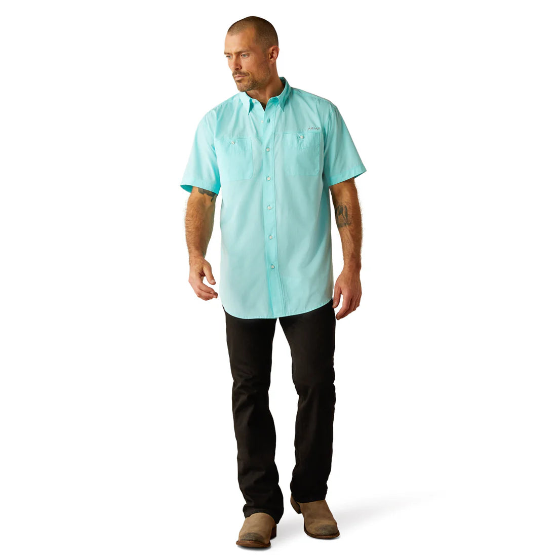 Ariat Men's S/S 360 Airflow Classic Fit Western Button Down Shirt in Blue Radiance