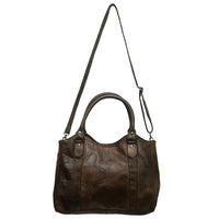 Never Mind! Western Textured Brown Genuine Leather Tote Bag