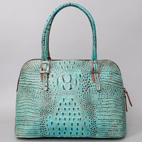 American Darling Crocodile Embossed Leather Western Tote Bag in Turquoise