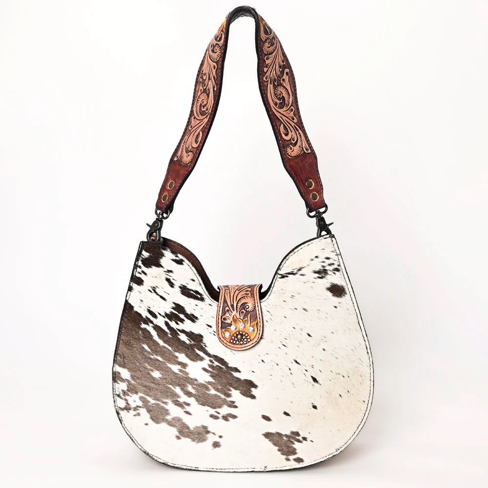 American Darling Western Hair-on-Hide Floral Tooled Leather Hobo Bag