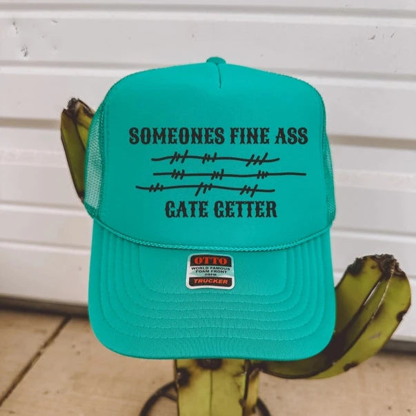 Women's "Fine Ass Gate Getter" Foam Rope Trucker Cap in Teal