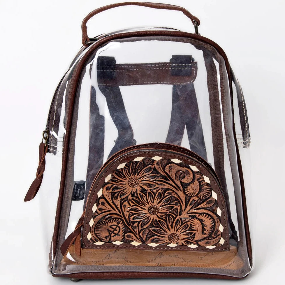 American Darling Women's Floral Hand Tooled Leather Clear Backpack
