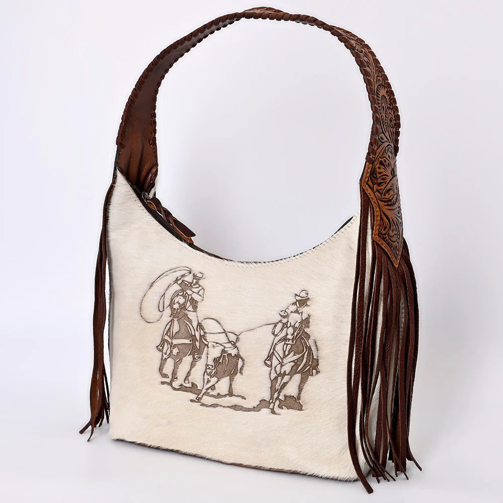 American Darling Western Branded Floral Tooled Hair-on-Hide Leather Hobo Bag