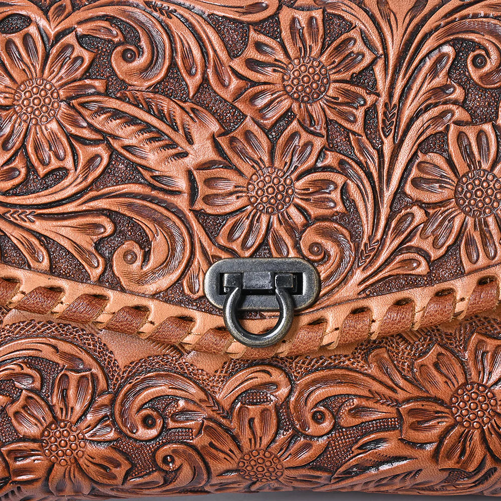 American Darling Hand Tooled Floral Leather Wallet Bag Western Purse