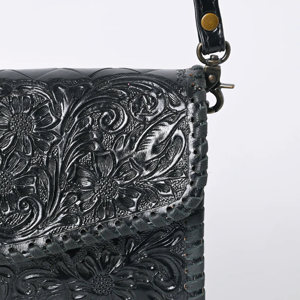 American Darling Hand Tooled Floral Leather Wallet Bag Western Purse in Black