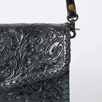 American Darling Hand Tooled Floral Leather Wallet Bag Western Purse in Black
