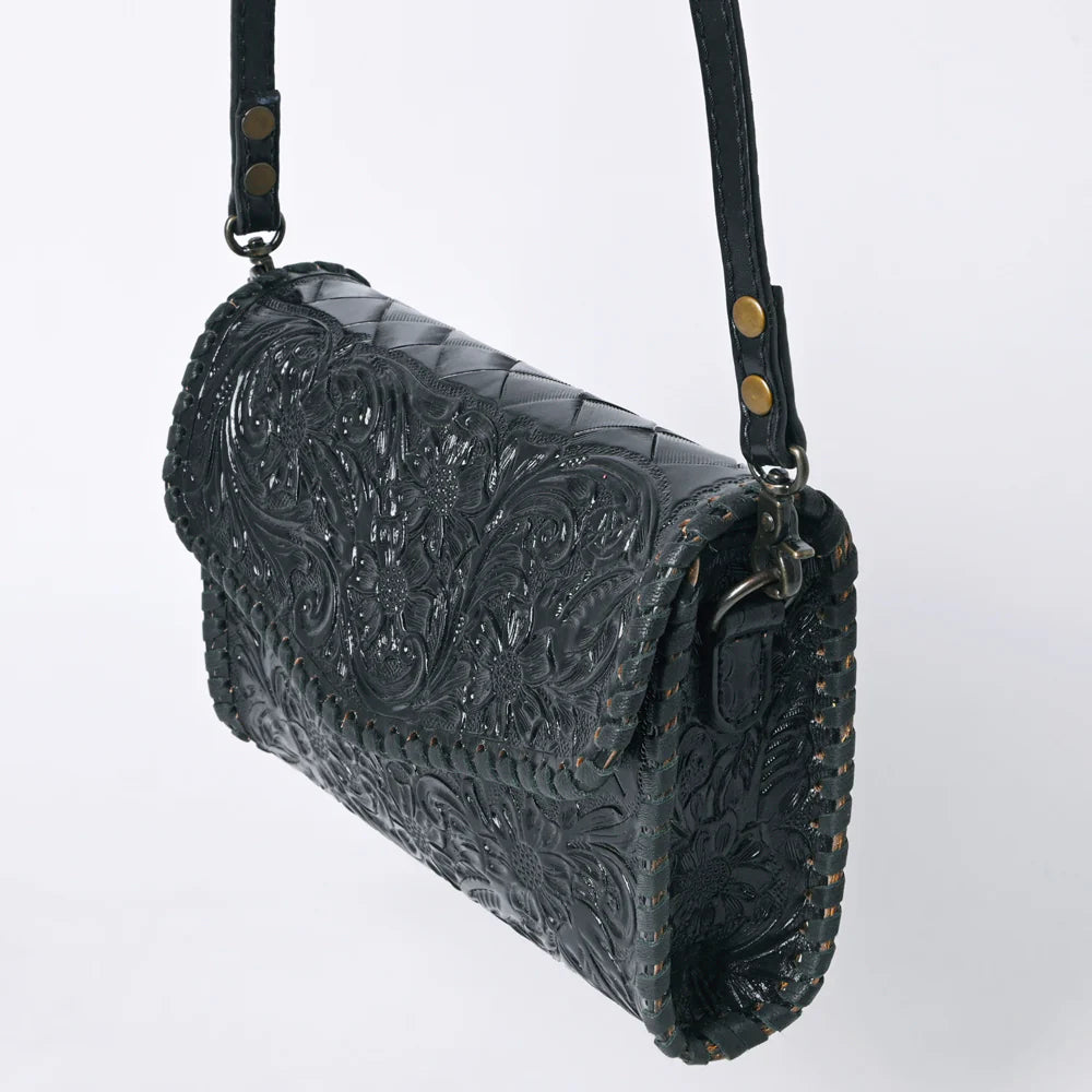 American Darling Hand Tooled Floral Leather Wallet Bag Western Purse in Black