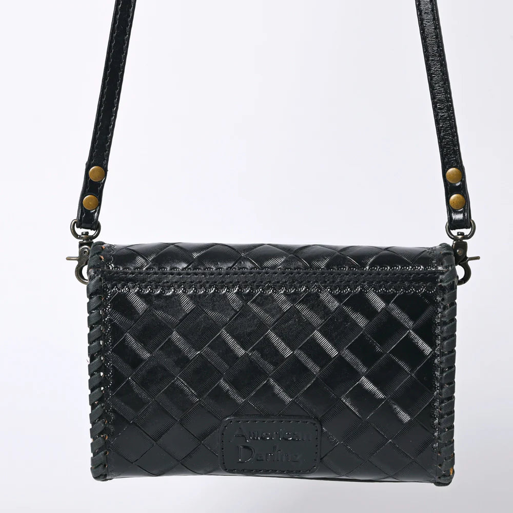 American Darling Hand Tooled Floral Leather Wallet Bag Western Purse in Black