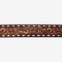 American Darling Western Floral Tooled & White Buckstitched Leather Belt