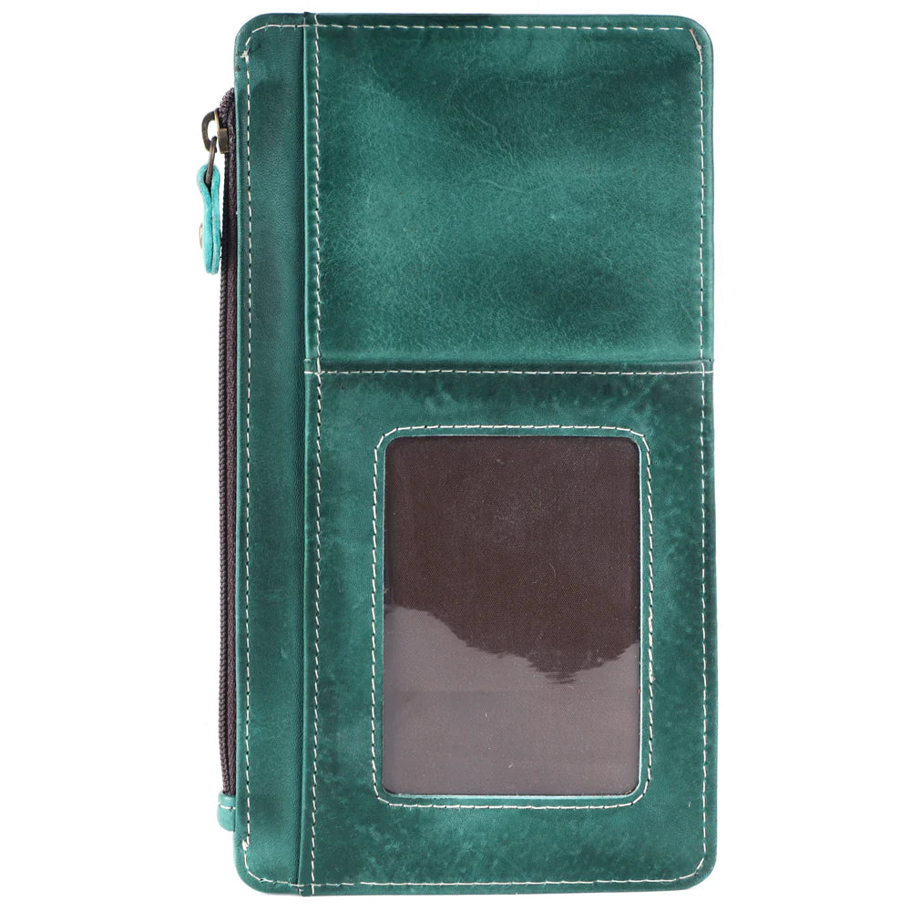 Never Mind! Western Slim Green Genuine Leather Wallet