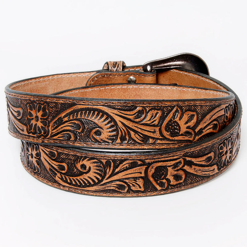 American Darling Western Floral Hand-Tooled Leather Belt in Brown
