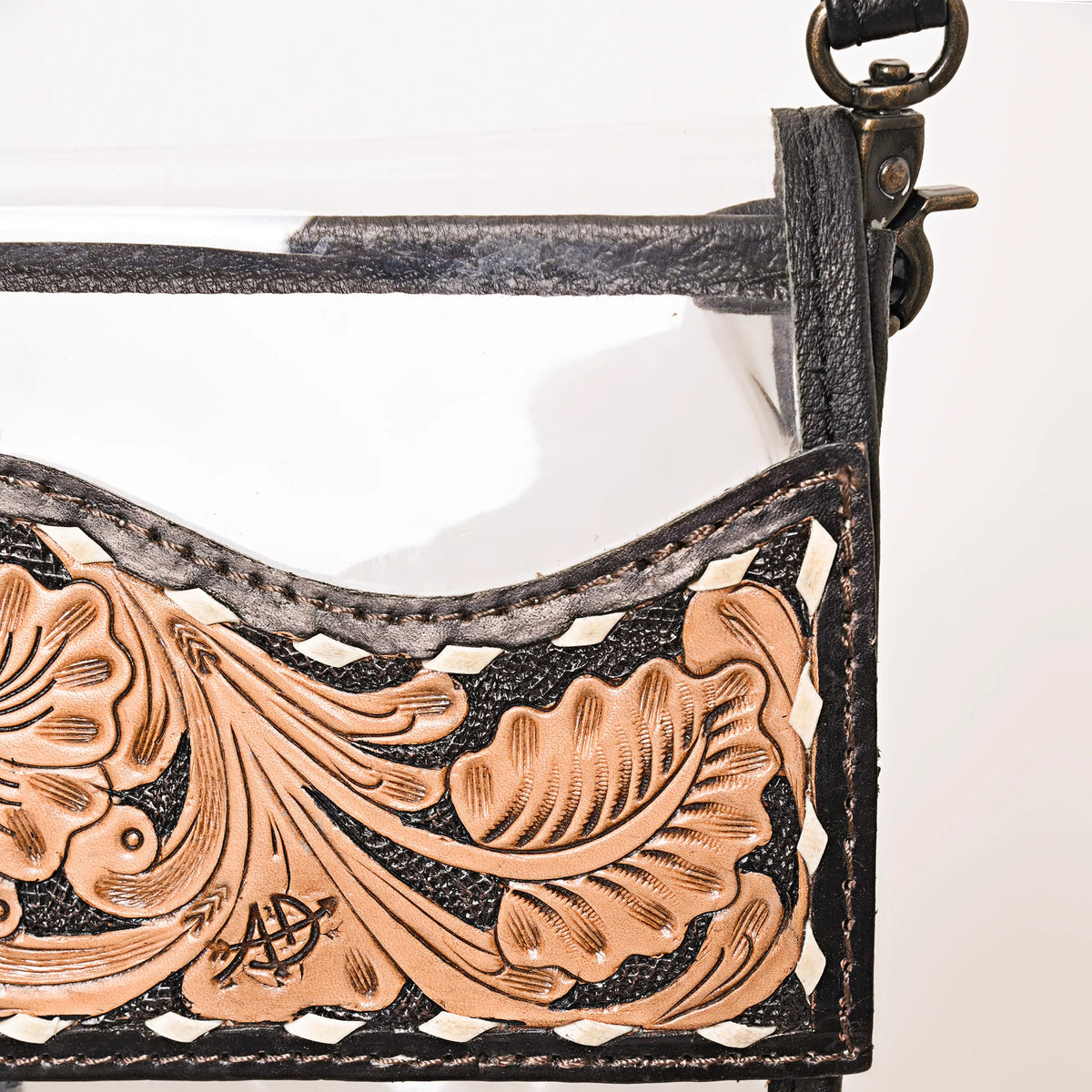 American Darling Fringe & Floral Hand Tooled Leather Clear Crossbody Bag