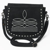 American Darling Western Boot Stitch Black Leather Crossbody Bag