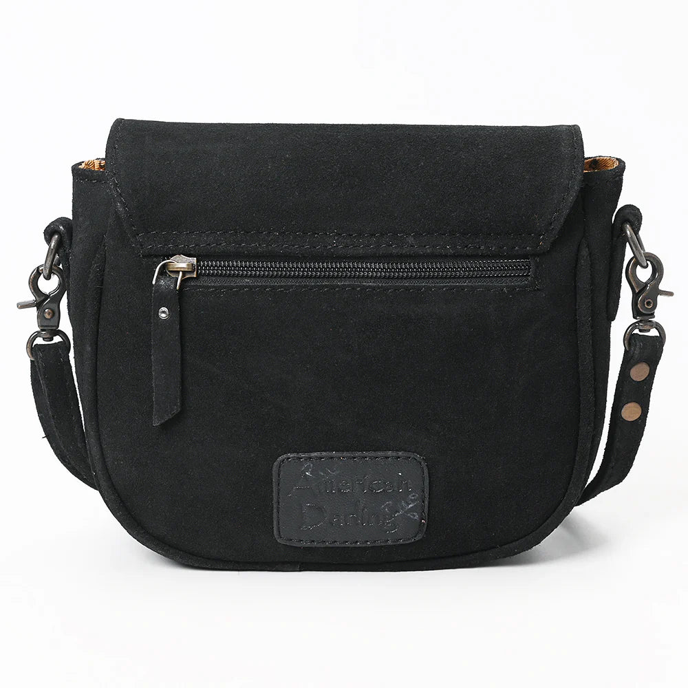 American Darling Western Boot Stitch Black Leather Crossbody Bag