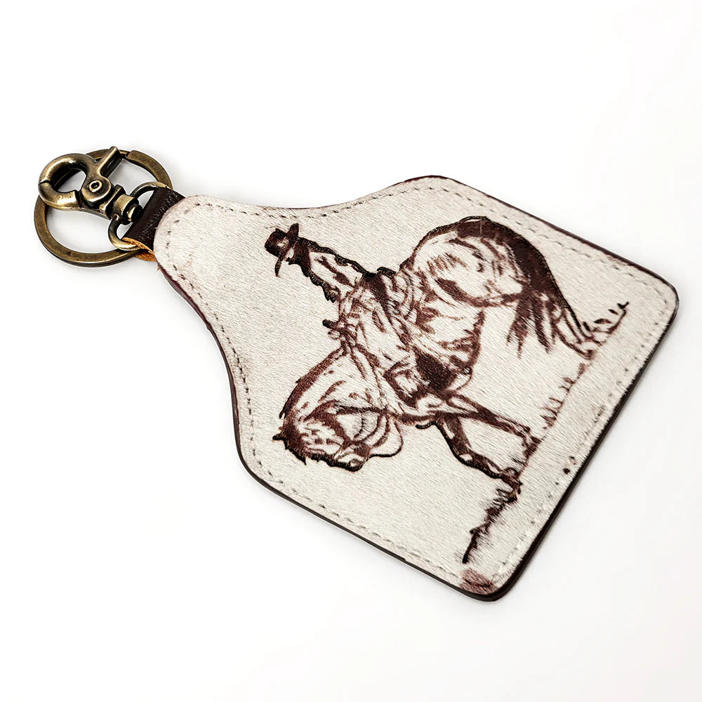 American Darling Hair On Hide Cowgirl Cow Tag Keychain