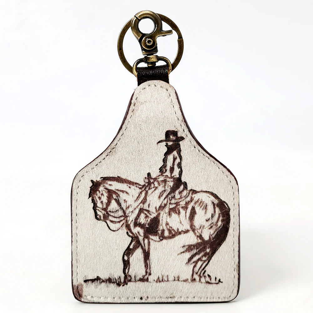 American Darling Hair On Hide Cowgirl Cow Tag Keychain