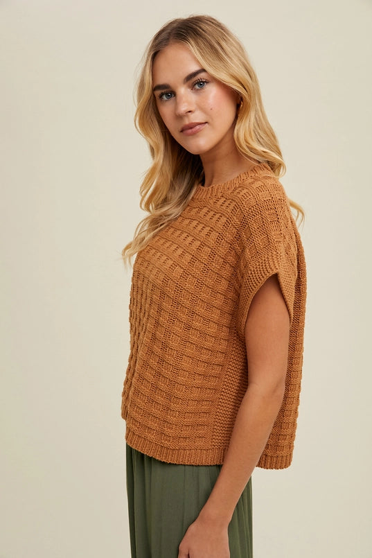 Women's Boxy Weave Textured Cap Sleeve Sweater (Available In 2 Color Choices)