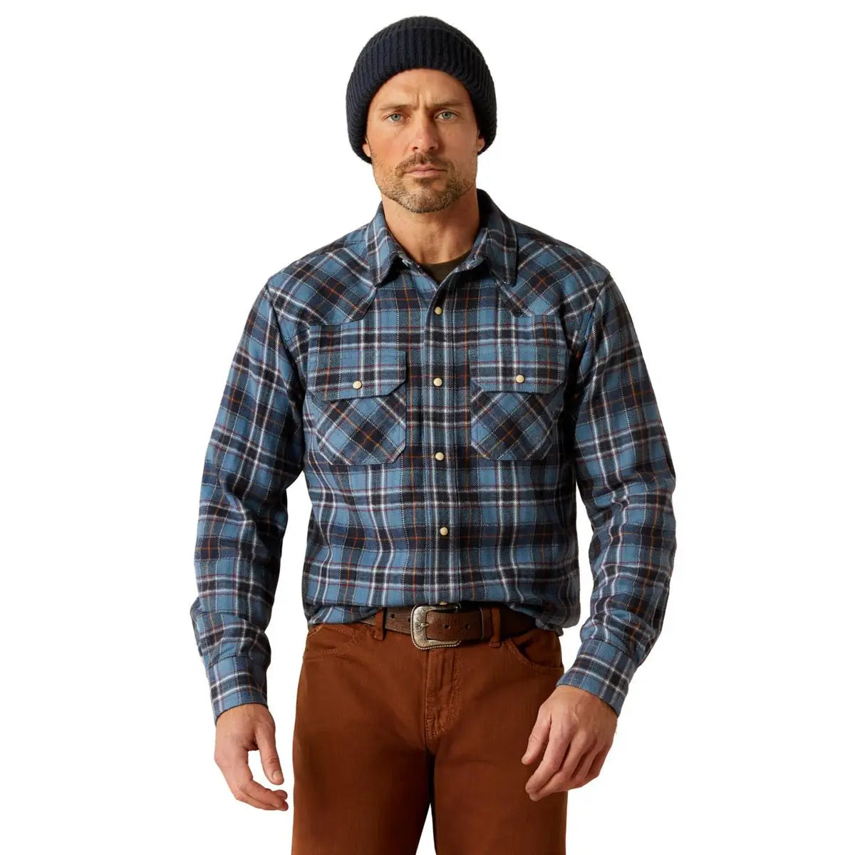 Ariat Men's Harden L/S Retro Fit Western Snap Shirt in Copen Blue Plaid