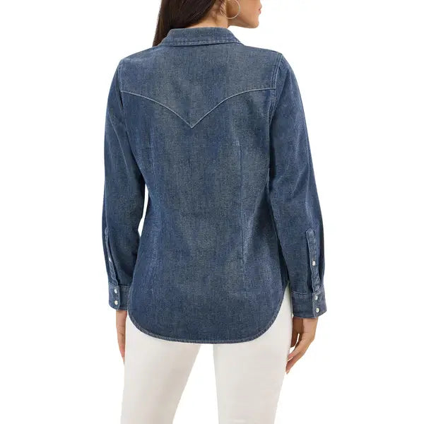 Wrangler Retro Women's Airy Vintage Cowboy Snap Shirt in Blue