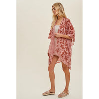 Women's Velvet Floral Kimono in Rose