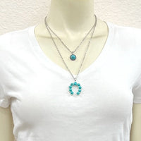 Turquoise Stone & Turquoise Naja Double Stranded Necklace