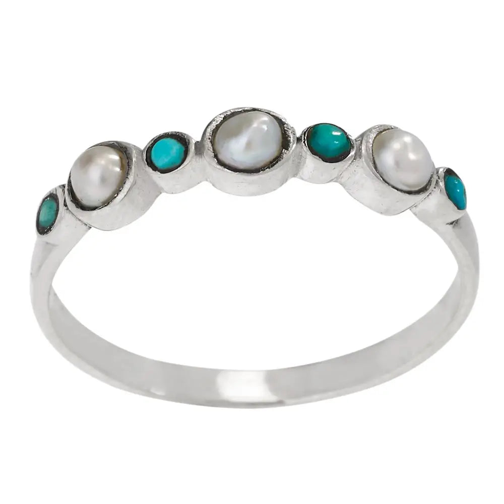 Oceania Pearl and Turquoise Sterling Silver Ring