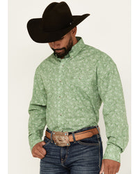 Wrangler Men's L/S Relaxed Paisley Button Down Shirt in Green