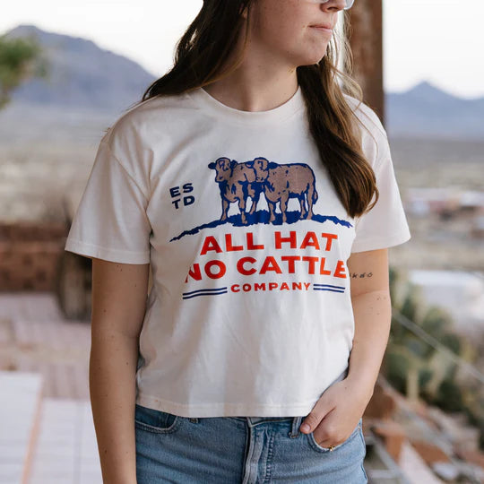 Sendero Provisions Co. Women's All Hat No Cattle Graphic Cropped T-Shirt in Vintage White