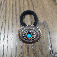 Coppertone and Turquoise Bead Concho Hair Tie