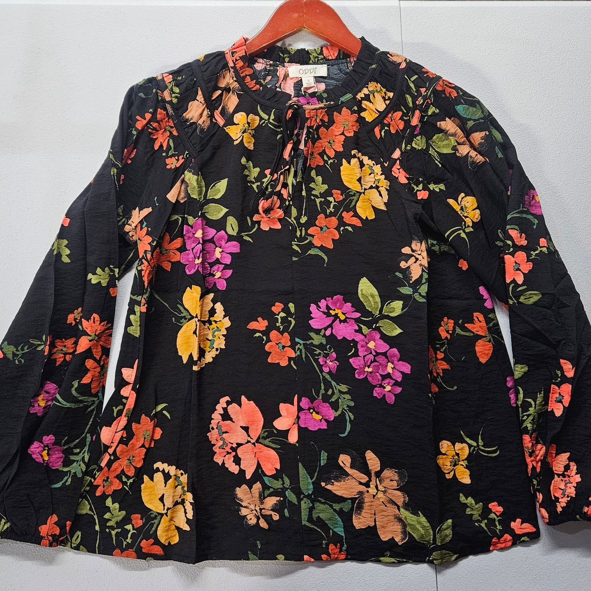 Women's Floral Long Sleeve Blouse in Black Multi (Available in Plus Sizes)