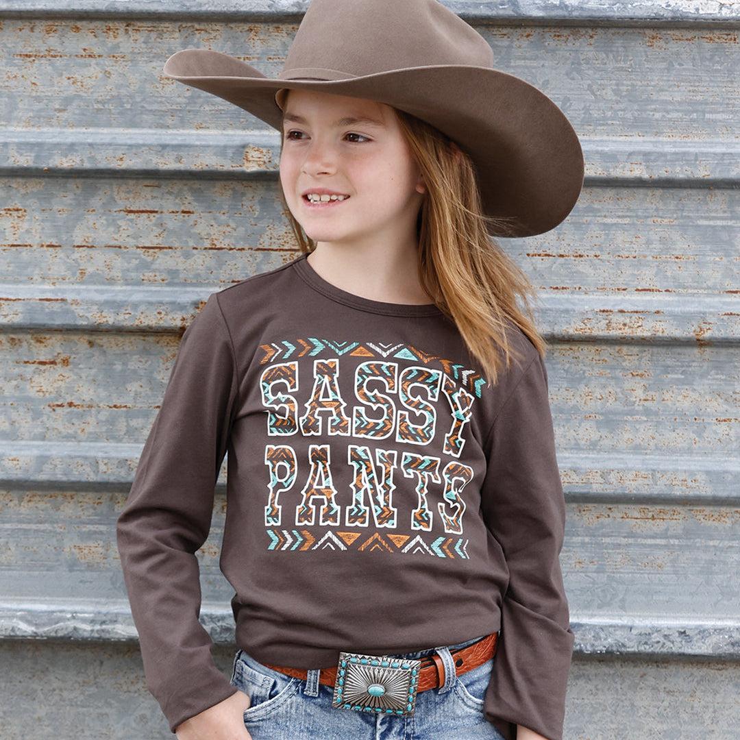 Cruel Girl's Youth L/S "Sassy Pants" Graphic Tee in Brown