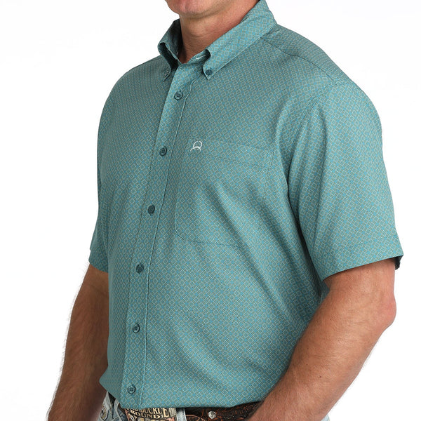 Cinch Men's S/S Arenaflex Print Western Button Down Shirt in Teal