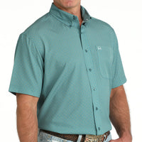 Cinch Men's S/S Arenaflex Print Western Button Down Shirt in Teal