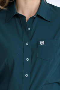Cinch Women's L/S ArenaFlex Solid Black Western Button Down Shirt in Deep Teal