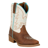 Justin Girl's Whinny Western Boots in Cognac Water Buffalo