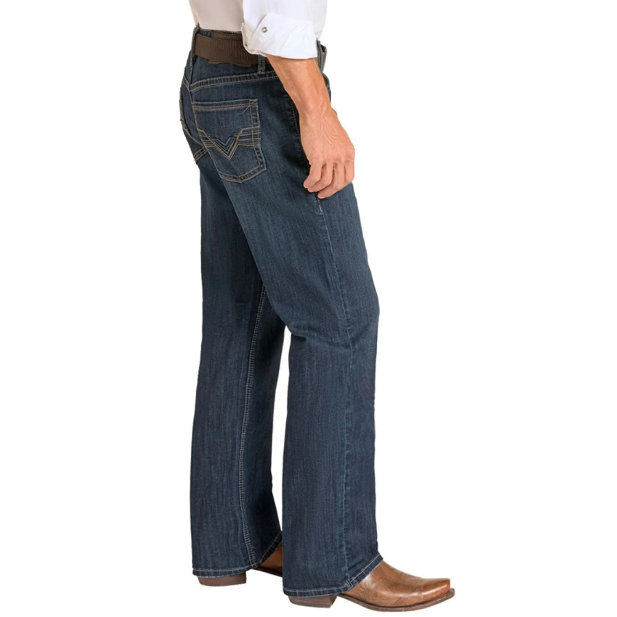 Rock & Roll Denim Men's Double Barrel Straight Leg Bootcut Jeans in Medium Wash