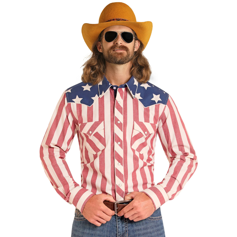Rock & Roll Denim Men's L/S Dale Brisby Collection Americano Snap Shirt in Blue
