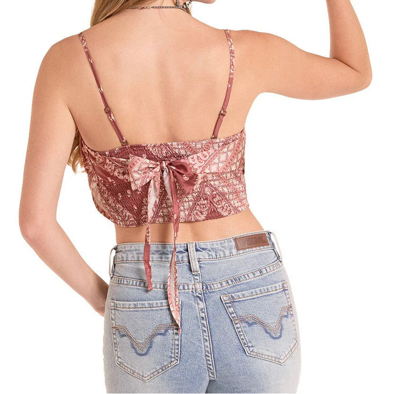 Women's Rock & Roll Denim Bandana Tank in Burgundy