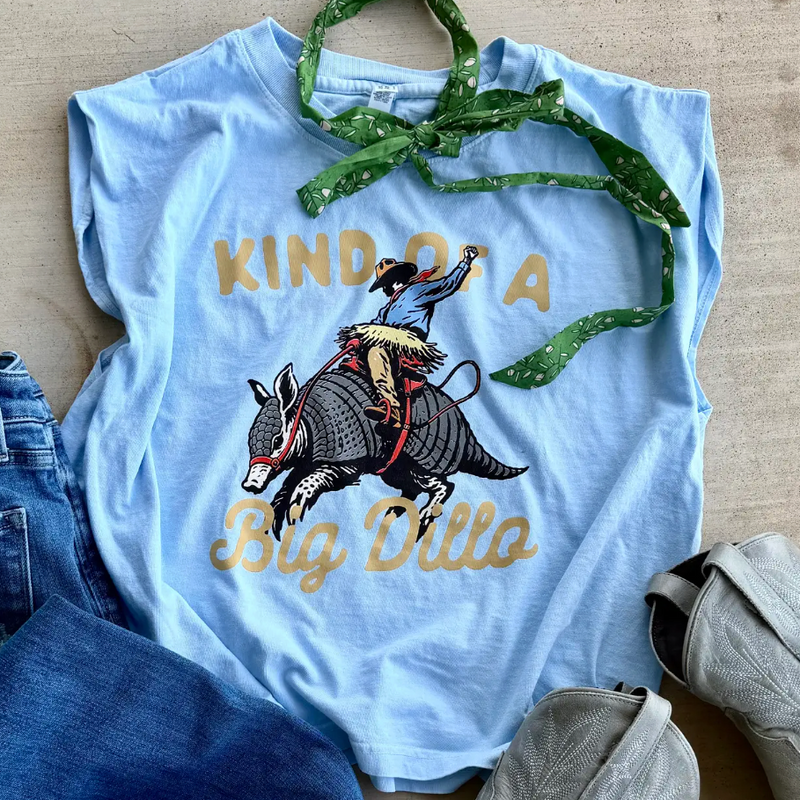 Women's Big Dillo Graphic Muscle Tee in Powder Blue