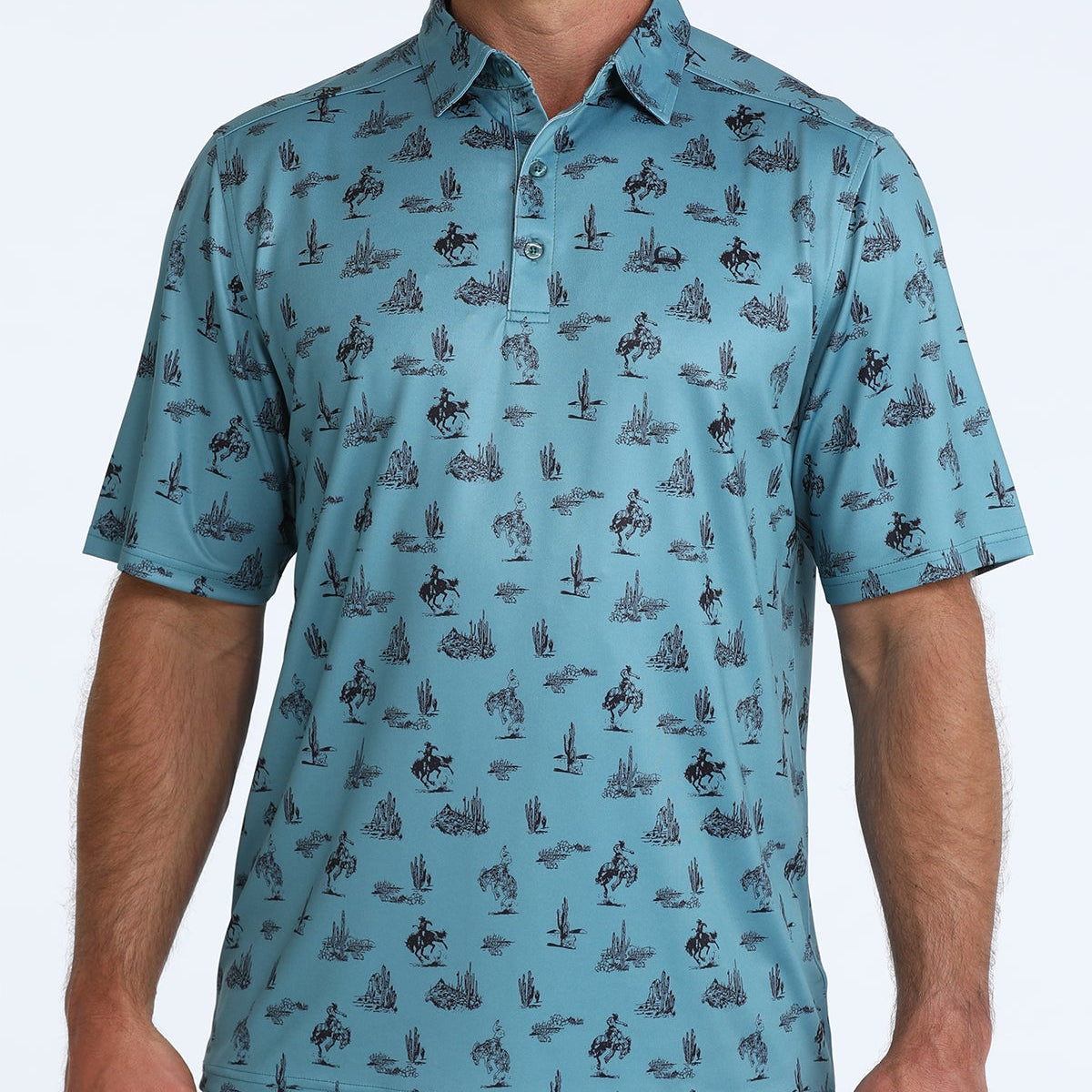 Cinch Men's S/S Arenaflex Western Print Polo in Teal