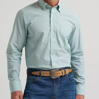 Wrangler Men's L/S Cody Johnson One Pocket Button Down Shirt in Moss Stripe