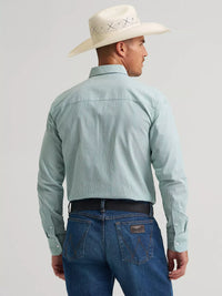 Wrangler Men's L/S Cody Johnson One Pocket Button Down Shirt in Moss Stripe