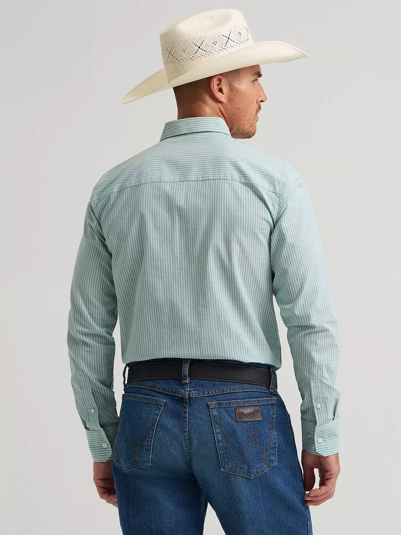 Wrangler Men's L/S Cody Johnson One Pocket Button Down Shirt in Moss Stripe