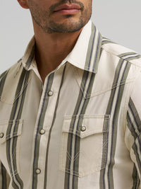 Wrangler Retro® Men's L/S Premium Stripe Western Snap Shirt in Olivine