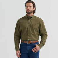 Wrangler Men's L/S George Strait Solid One Pocket Button Down Shirt in Lichen (Available in Tall & Plus Sizes)