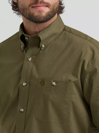 Wrangler Men's L/S George Strait Solid One Pocket Button Down Shirt in Lichen (Available in Tall & Plus Sizes)