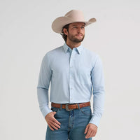 Wrangler Men's L/S Cody Johnson Performance Button Down Shirt in Aqua Hexagon