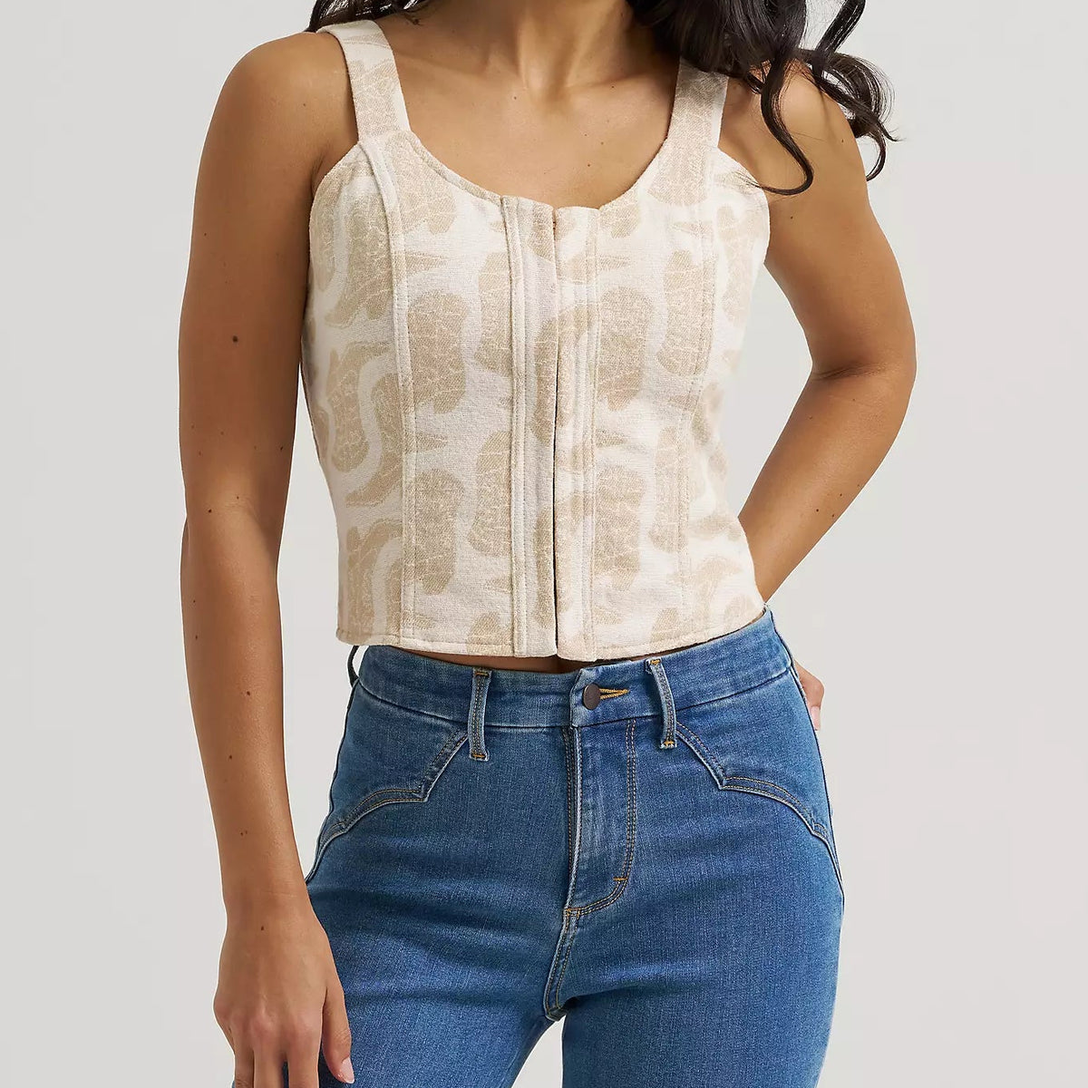 Wrangler Women's Jacquard Corset Top in Beige