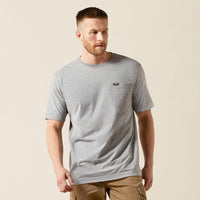 Ariat Men's Rebar S/S Cotton Strong Standard Pocket Tee in Heather Grey